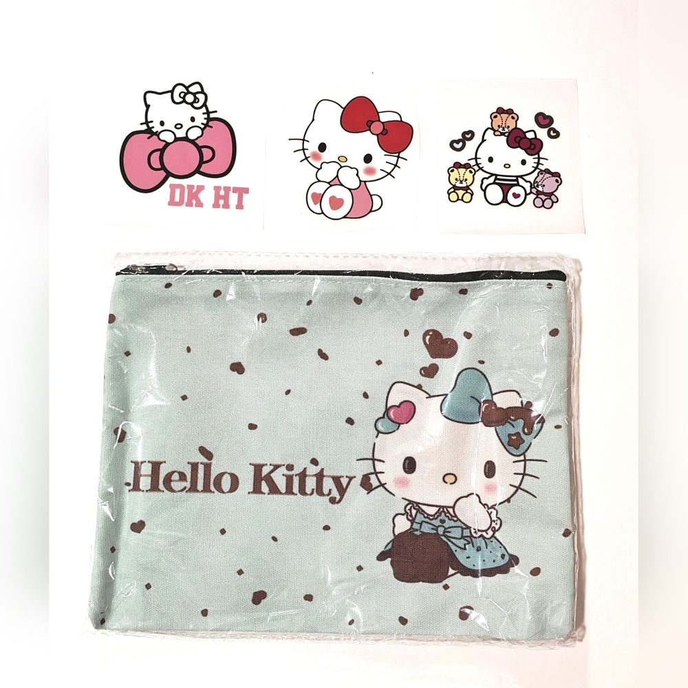 Hello Kitty Zipper bag + 3 Iron On stickers